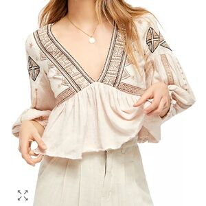 Free People Aria Embroidered Boho Babydoll Top-Cream